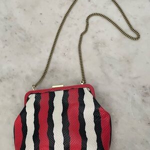 Clare V Flore frame bag - Red, Black & White Shoulder Bag with Chain Strap